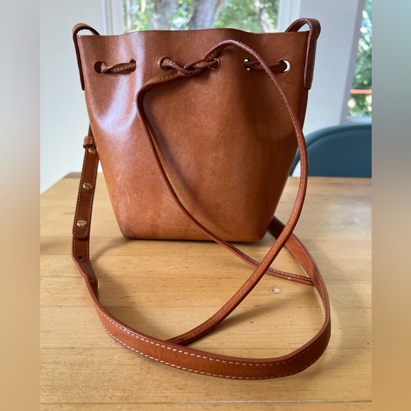 Mansur Gavriel Mini Bucket Bag - Brown Vegetable Tanned Leather Crossbody Bag - Picture 1 of 4
